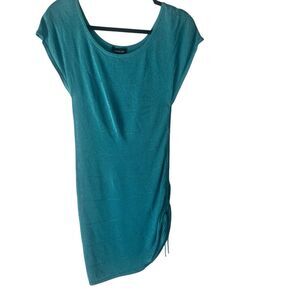 Bebe Y2k Women's Size XS Metallic Teal Sheer Knit Mini Going Out Dress